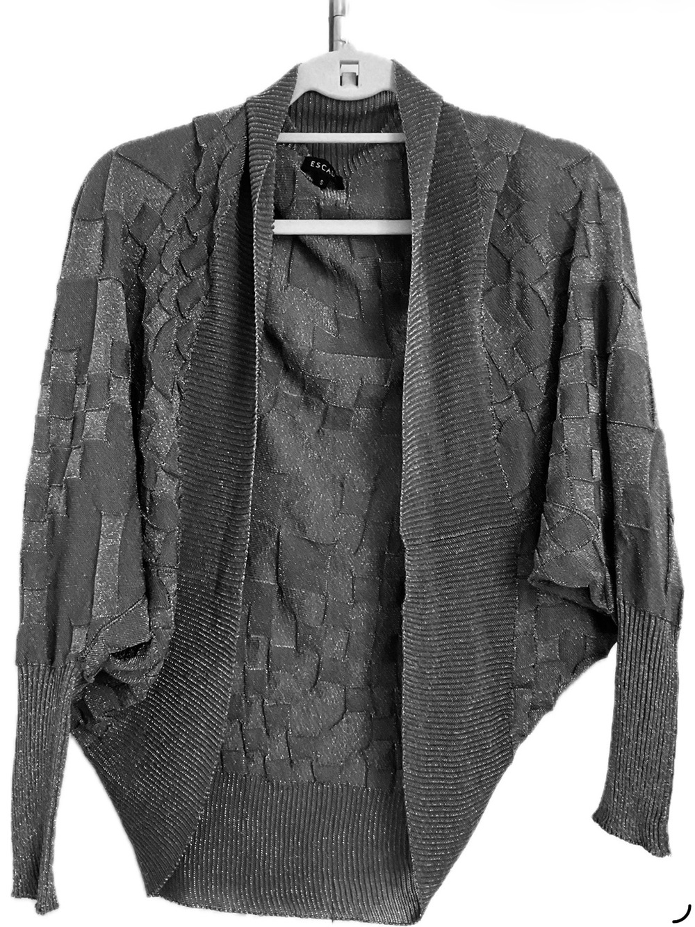 ** ESCADA ** Elegant Metallic Gray open knit Cocoon Shrug.